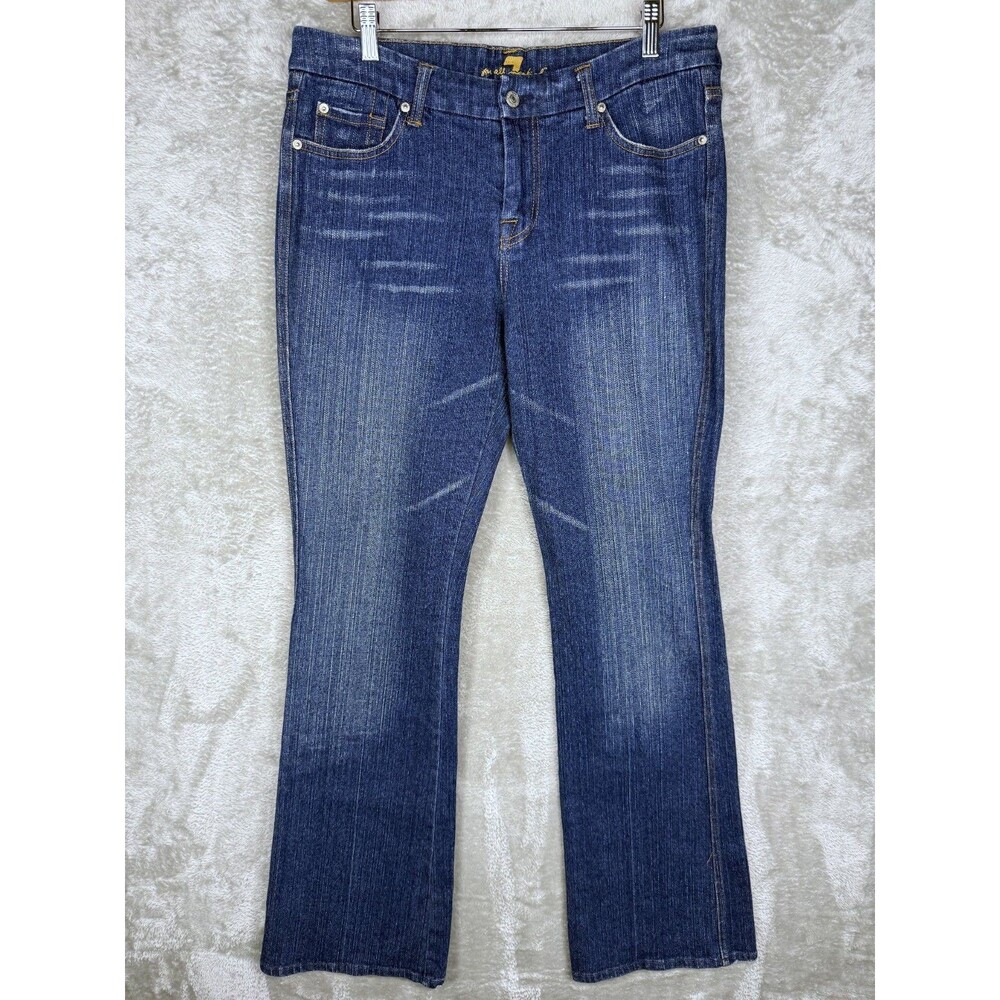 7 For All Mankind Jeans Womens 30x33.5 Flare Bootcut Blue Stretch Embroidered